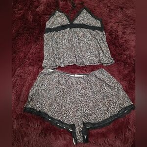 Victoria's Secret Black and Brown Leopard Print Pajama Set
